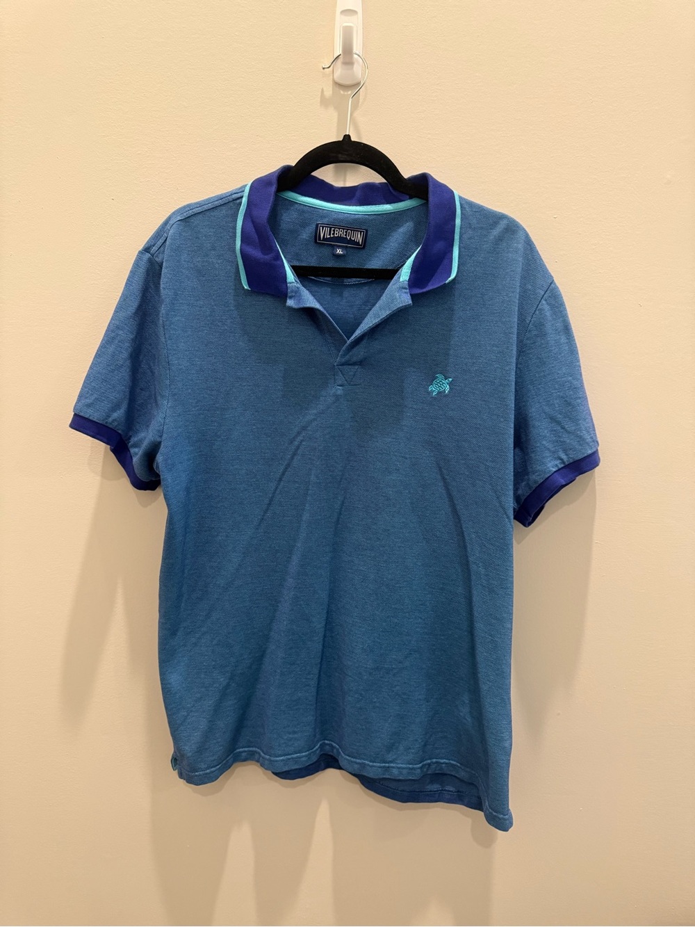 Vilebrequin XL Men's Blue Polo Shirt with Contrast Collar